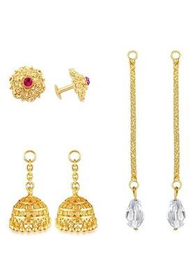 Set Of 3 Gold Plated Artificial Stones Studded And Beads Beaded Drop Earrings