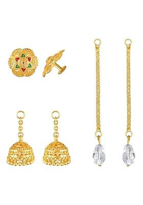 Set Of 3 Gold Plated Beaded Contemporary Drop Earrings