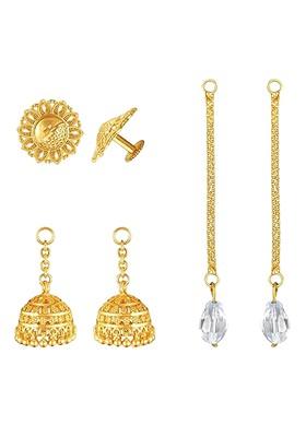 Gold Plated Contemporary Studs With Removable Jhumka And Chain Drop Earring