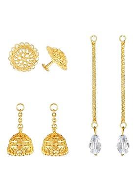 Set Of 3 Gold Plated Beaded Contemporary Drop Earrings