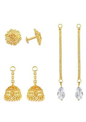 Gold Plated Contemporary Studs With Removable Jhumka And Chain Drop Earring