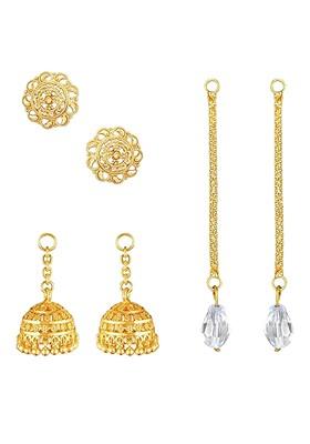 Set Of 2 Gold Plated Contemporary Drop Earrings