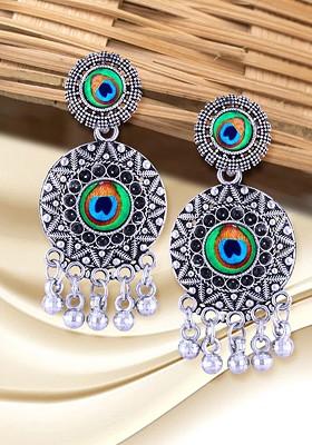 Rhodium Plated Floral Shaped Drop Earrings