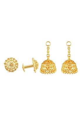 Gold Plated Dome Shaped Removable Jhumkas With Studs Earrings