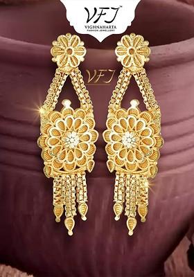 Gold Plated Floral Shaped Drop Earrings