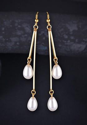 Gold Plated Contemporary Pearls Drop Earrings