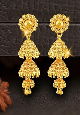 Gold Plated Floral Jhumkas Earrings