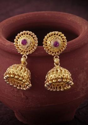 Gold Plated Floral Jhumkas Earrings