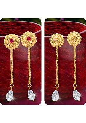 Set Of 2 Gold Plated Crystal Studded Drop Earrings With Removable Studs