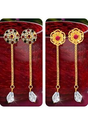 Set Of 2 Gold Plated Crystals Studded Drop Earrings