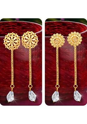 Set Of 2 Gold Plated Crystal Studded Drop Earrings With Removable Studs