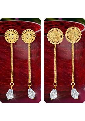 Set Of 2 Gold Plated Crystals Studded Drop Earrings