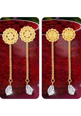 Set Of 2 Gold Plated Contemporary Drop Earrings