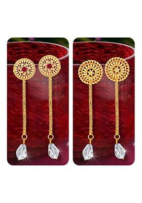 Set Of 2 Gold Plated Crystals Studded Drop Earrings