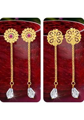 Set Of 2 Gold Plated Crystals Studded Drop Earrings