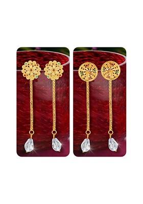 Set Of 2 Gold Plated Crystal Studded Drop Earrings With Removable Studs