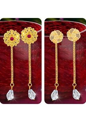 Set Of 2 Gold Plated Crystals Studded Drop Earrings