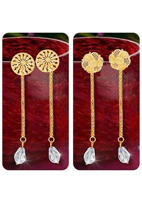 Set Of 2 Gold Plated Crystals Studded Drop Earrings