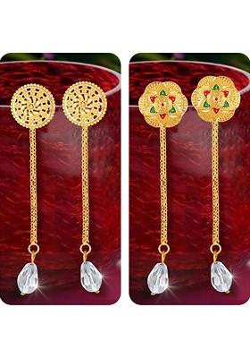 Set Of 2 Gold Plated Crystals Studded Drop Earrings