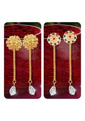 Set Of 2 Gold Plated Contemporary Drop Earrings