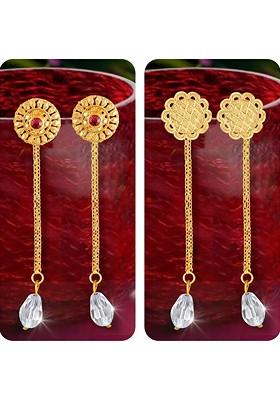 Set Of 2 Gold Plated Crystal Studded Drop Earrings With Removable Studs