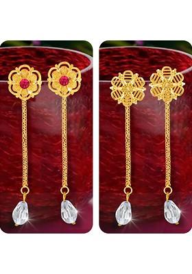 Set Of 2 Gold Plated Crystals Studded Drop Earrings