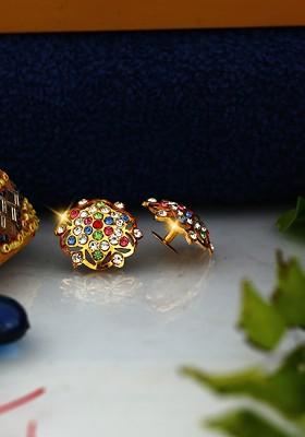 Set Of 2 Gold Plated Crystal Studded Drop Earrings With Removable Studs