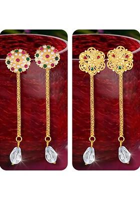 Set Of 2 Gold Plated Contemporary Drop Earrings