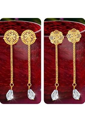 Set Of 2 Gold Plated Crystals Studded Drop Earrings
