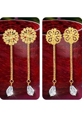 Set Of 2 Gold Plated Crystals Drop Earrings
