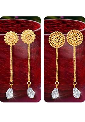 Set Of 2 Gold Plated Stud Earrings With Removable Chain Drop