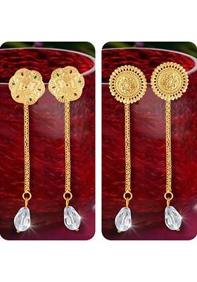 Set Of 2 Gold Plated Crystal Studded Drop Earrings With Removable Studs