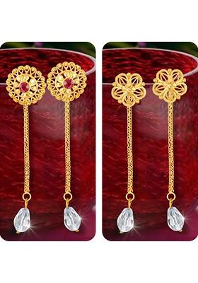 Set Of 2 Gold Plated Crystals Studded Drop Earrings