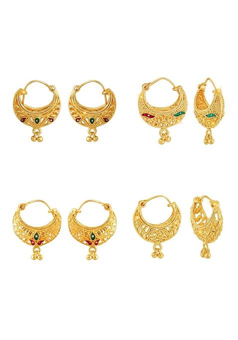 Set Of 4 Gold Plated Floral Chandbalis