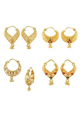 Set Of 4 Gold Plated Crescent Shaped Hoop Earrings