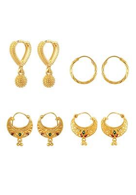 Set Of 4 Gold Plated Contemporary Hoop Earrings