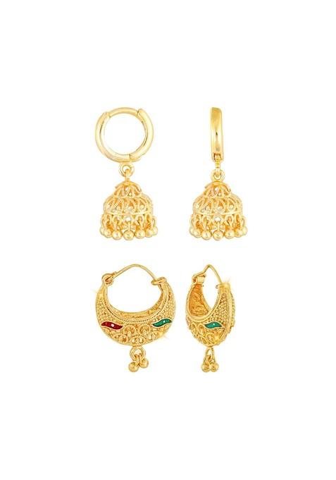 Set Of 2 Gold Plated Jhumkas And Chandbalis
