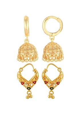 Set Of 2 Gold Plated Floral Drop Earrings