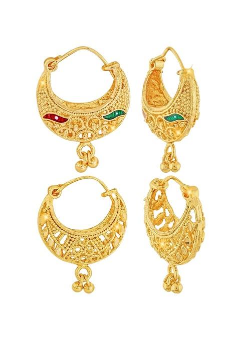 Gold Toned Floral Chandbalis Earrings