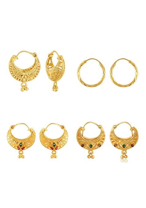 Set Of 4 Gold Plated Floral Chandbalis