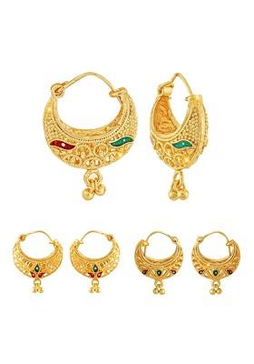 Set Of 3 Gold Plated Floral Hoop Earrings