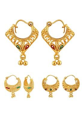 Set Of 3 Gold Plated Geometric Hoop Earrings