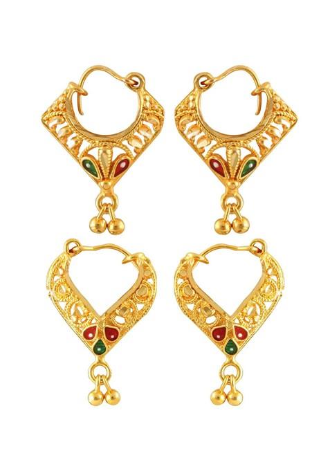 Gold Toned Floral Chandbalis Earrings