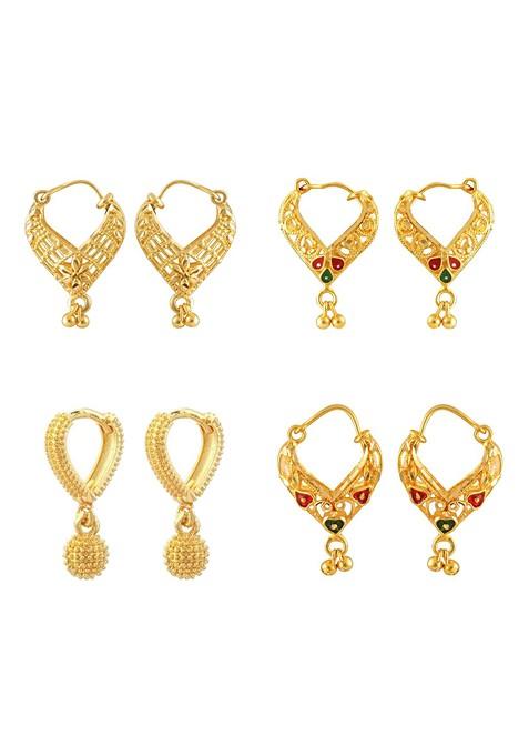 Gold Toned Floral Chandbalis Earrings