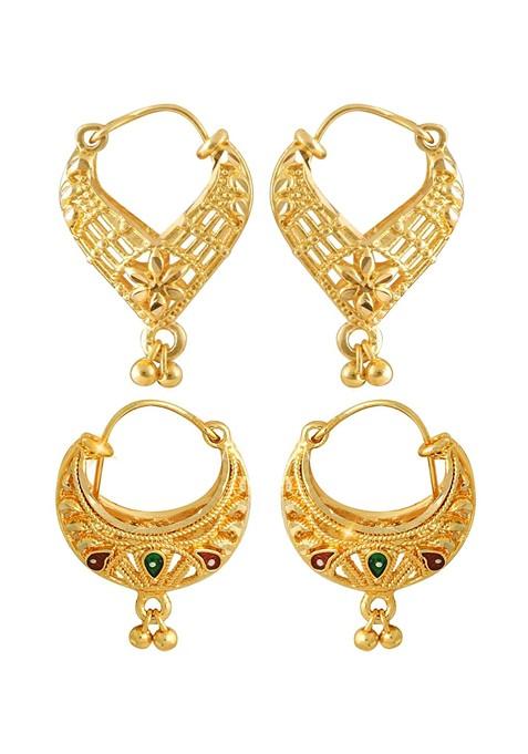 Gold Toned Floral Chandbalis Earrings