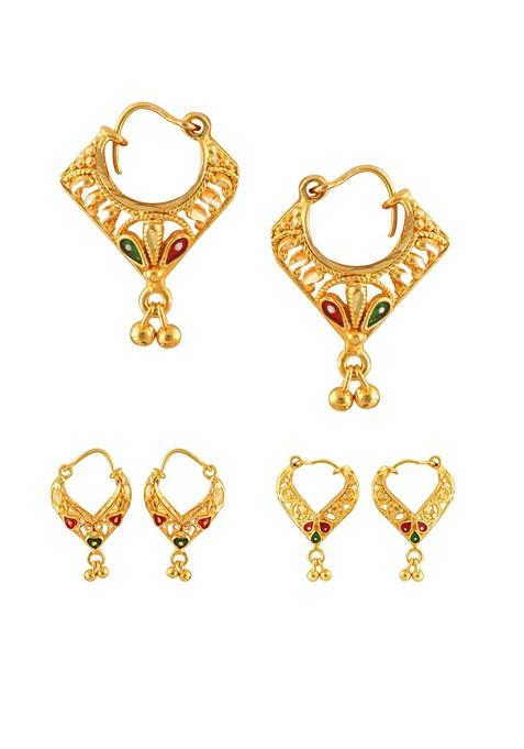 Gold Toned Floral Chandbalis Earrings