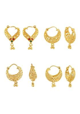 Gold Toned Floral Chandbalis Earrings
