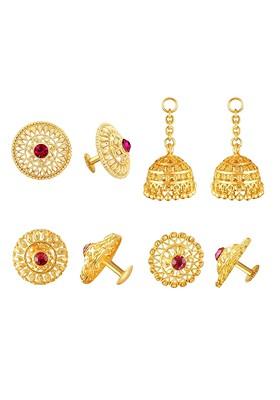 Set Of 2 Gold Plated Cubic Zirconia Studded Dome Shaped Removable Jhumkas