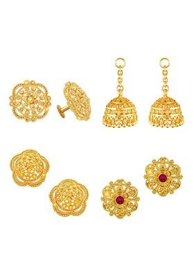 Gold Toned Floral Studs Earrings