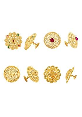 Set Of 4 Gold Plated Cubic Zirconia Studded Floral Studs Earrings